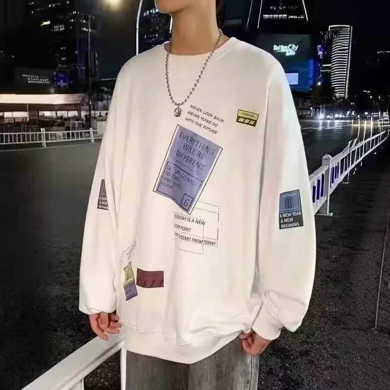 Autumnamerican Styleloose-fit Round Neck Sweatshirt Thin Mens Fashionabletrendy Printedtop Couple Outfit Casual SceneX240925