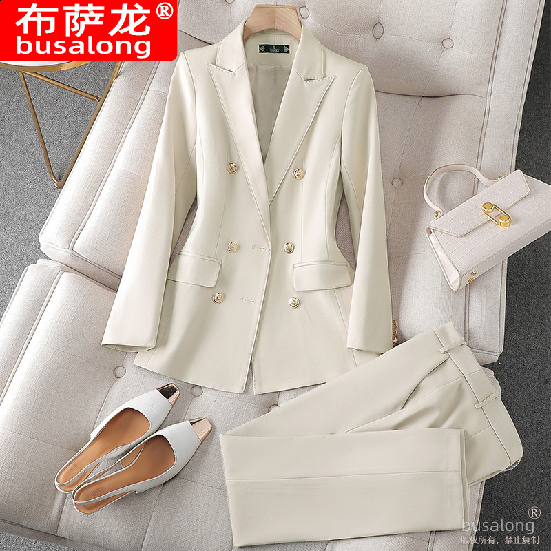 2023 New Busaron Womens Long sleeved Professional Suit and Pants Formal Set Interview Sales 8513
