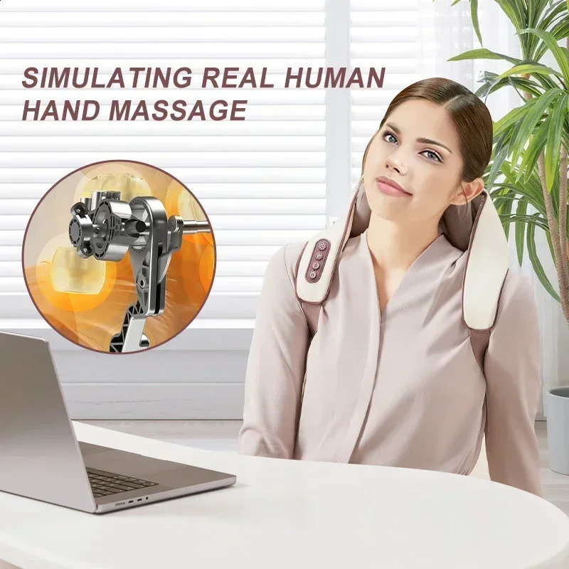 Electric Heat Neck Massage Shawl Shiatsu Kneading Cervical Spine Massager Car Home Back Shoulder Trapezius Muscle 240919