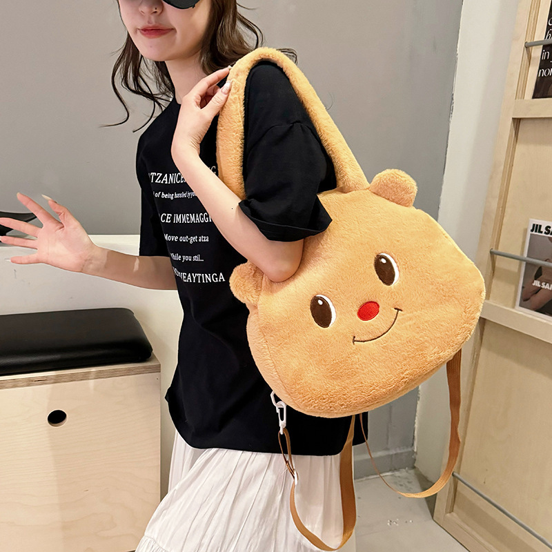 2024 new designer backpack with butter diagonal cute girl teddy bear cartoon large capacity plush single shoulder handbag