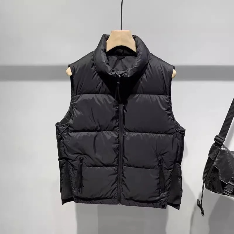 Mens winter down vest mens fashionable casual stand collar white duck down jacket outdoor windproof thick warm sleeveless jacket 240923