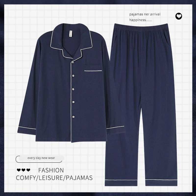 High Quality Cotton Mens Cardigan Sleepwear Autumn Spring Long Sleeves Nightwear 2 Pieces Pajamas Set Male Plus Size 4XL 5XL Homewear T250225