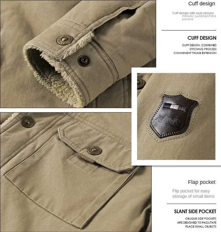 Winter wool lined denim jacket mens high-quality thick lambswool warm park outdoor hiking camping cold work clothes Y240925