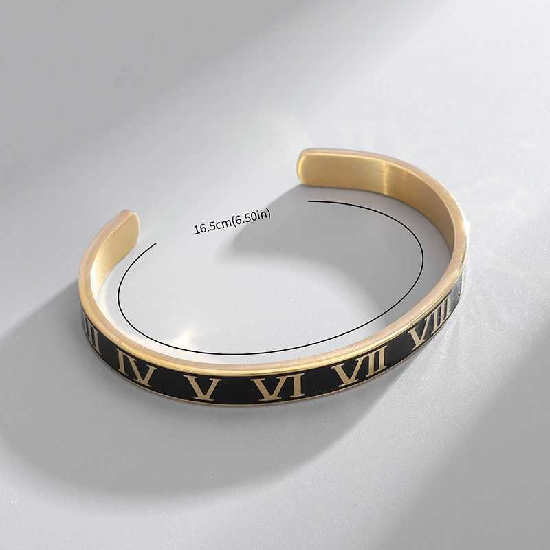 Stainless Steel Roman Numeral Open Bangles Mens Cuff Bracelet Couple Charm Trendy Jewelry GiftX240925