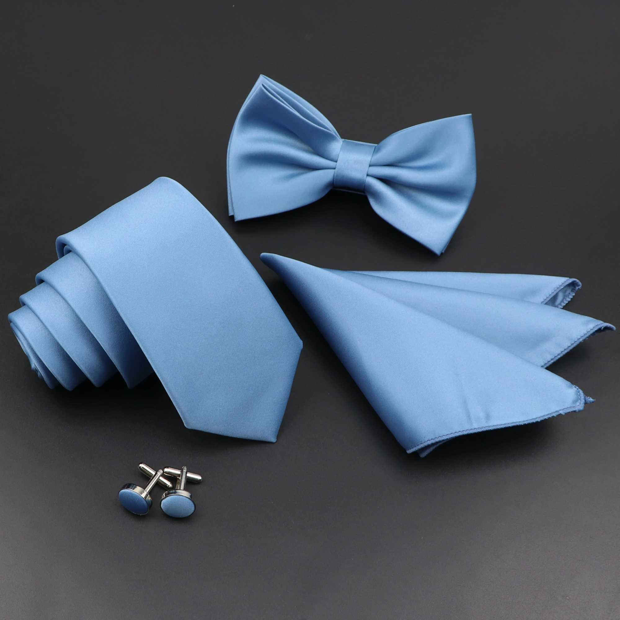 New lightweight solid color tie set for men high-quality and fashionable blue and black tie cufflinks Fl tie set gift Y240925