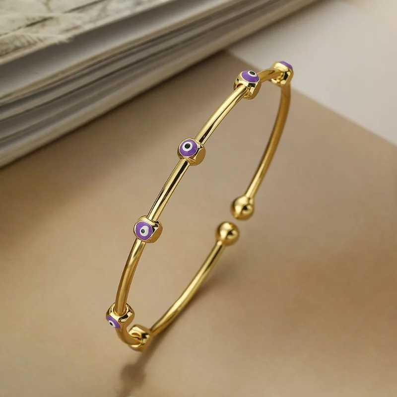 Fashionable Women Titanium Steel Personality Copper Plated Real Gold Drops Demon Eyes Open Adjustable Bracelet Girl 2024 JewelryX240925