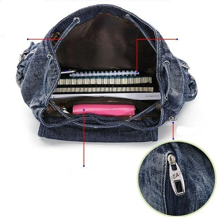 Ship from US Fashion Casual Denim Women Backpack Large Capacity Jean Bag Teenage Girls School Shoulder Female Backpack 250228FBB