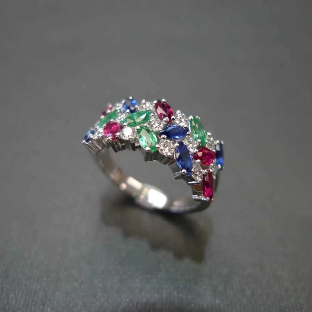 Multi colored square womens wedding ring silver luxury engagement ring womens jewelry W240925