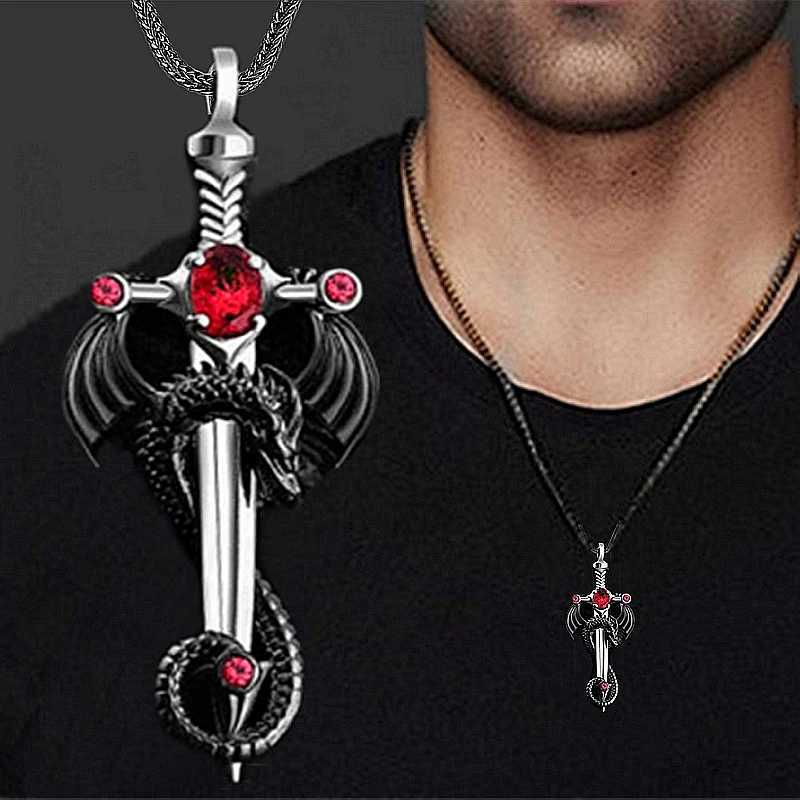 Fashion Men Stainless Steel Dragon Sword Necklace Hip Hop Necklaces for Men Stainless Steel Jewelry Halloween Anniversary GiftX240924