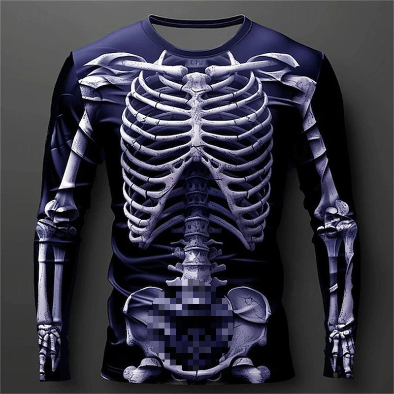 Men's Halloween new patterned long sleeved Casual and fashionable shirt with printed loose skull T-shirt dh910320090