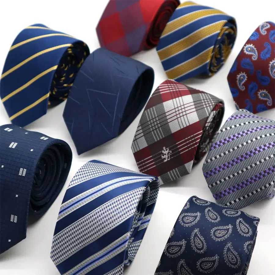 New ultra-thin and thin 6CM mens collar tie mens solid color polka dot striped jacquard tie business party tight corset Y240925