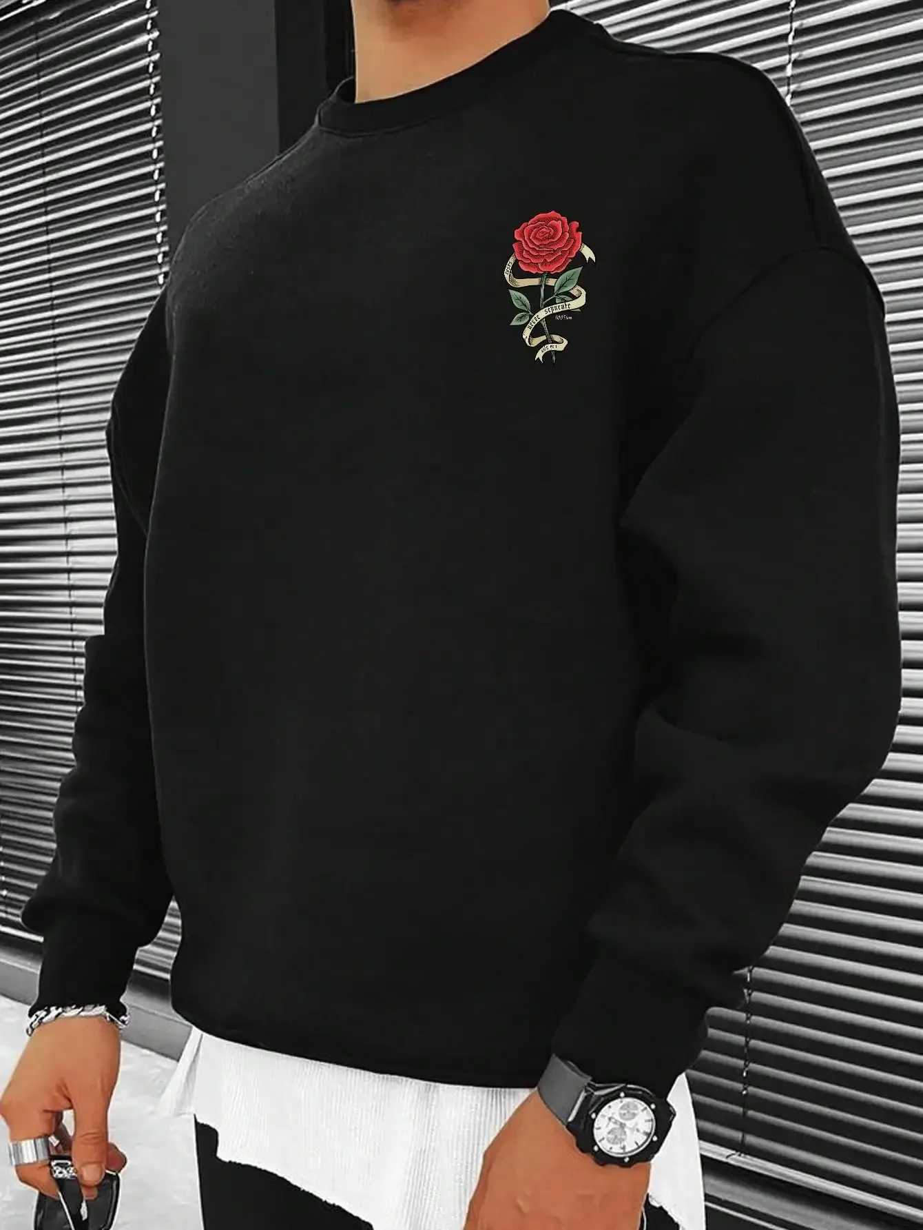 Summer Fashion Heavyweight Retro Rose Mens 100% Cotton Printed Round Neck High Quality Leisure Fitness Street SportsX240925