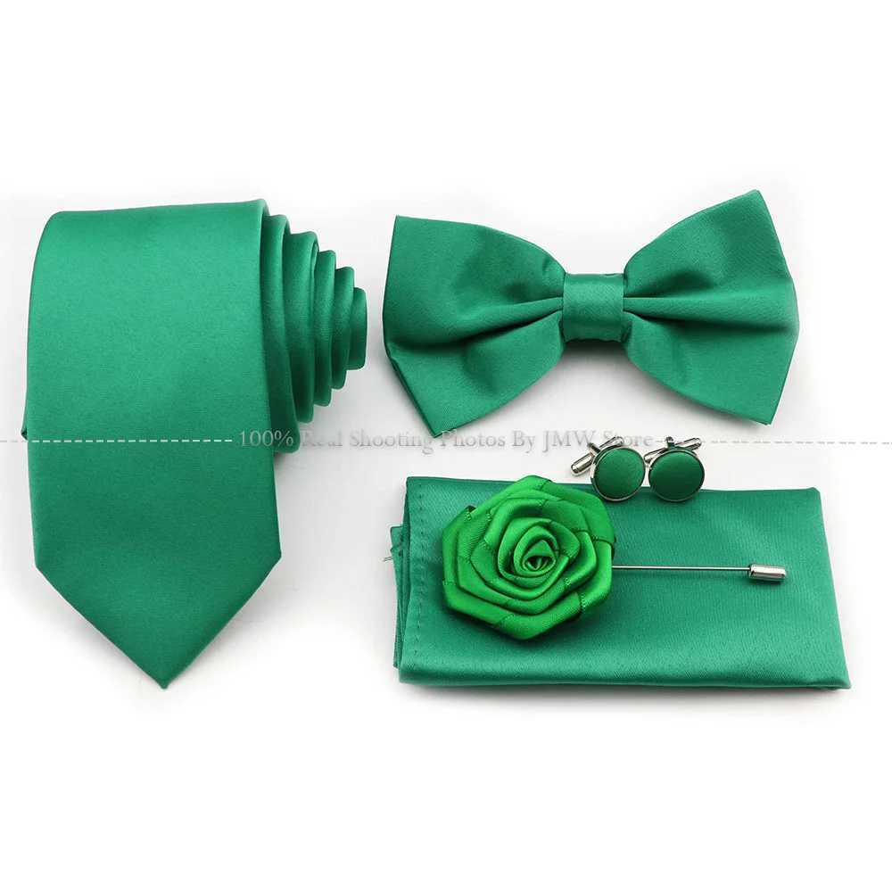 Hot S Purple Sage Green Tie Set Polter Necktie Bow Cufflinks Brooch for Gro Set Wedding Tie Shirt Accessories Y240925