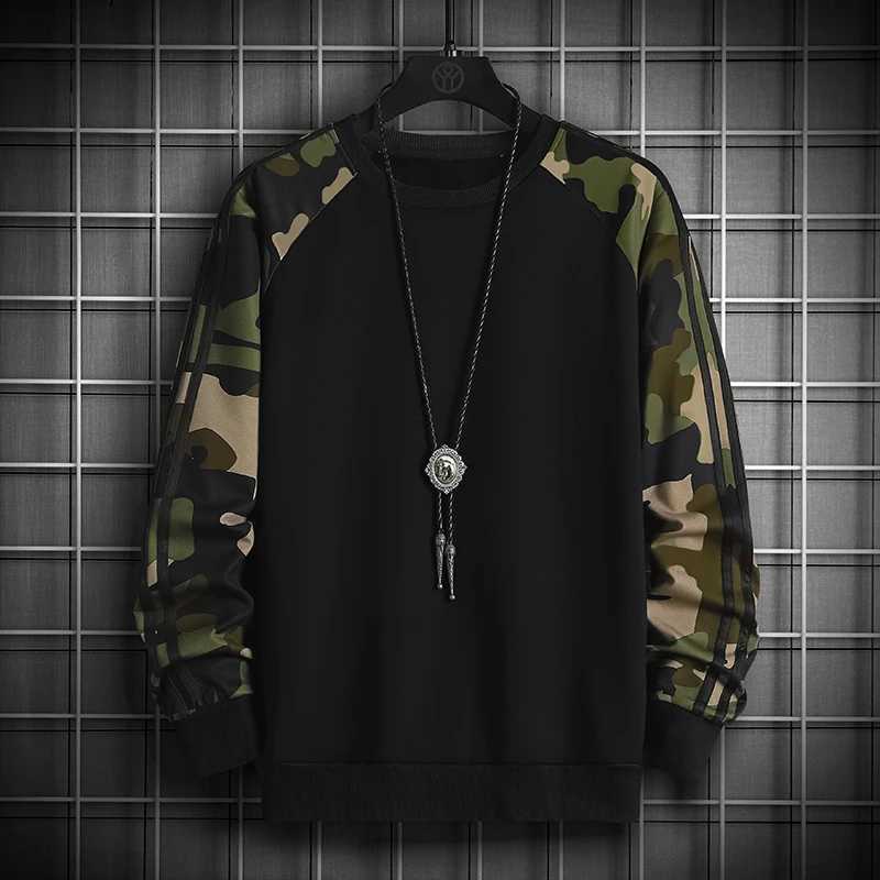 Camouflage Pullover Round Neck Fall Street Oversized Male Sportswear Hoodies Pachwork Long Sleeve Fashion Casual SweatshirtX240925