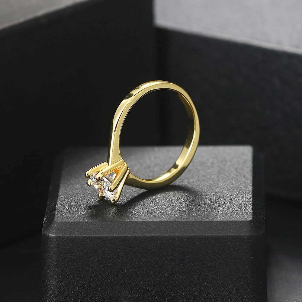 Classic 1-carat Crystal Womens Wedding Ring Zirconia Gold Engagement Anniversary Recommended Wedding Ring Jewelry R174 W240925