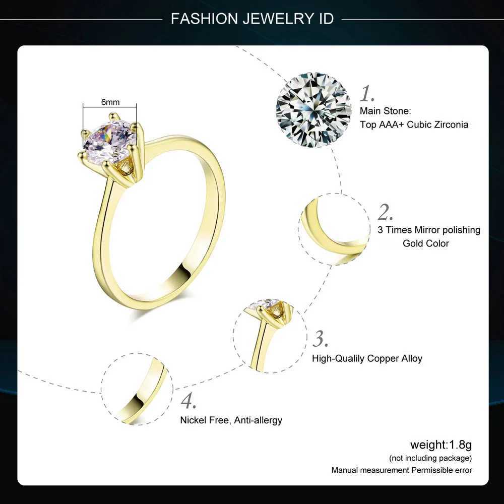 Classic 1-carat Crystal Womens Wedding Ring Zirconia Gold Engagement Anniversary Recommended Wedding Ring Jewelry R174 W240925