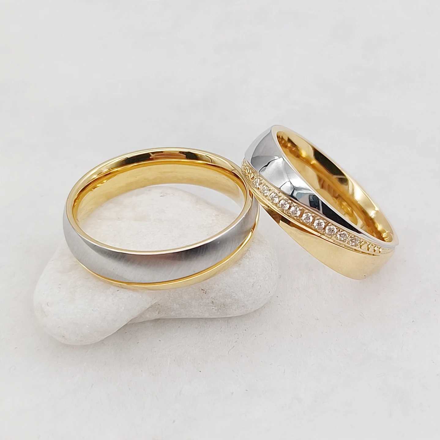 Couple Designer Wedding Ring Set Two tone 14k Gold Plated Jewelry Wedding Promise Ring for Women W240925