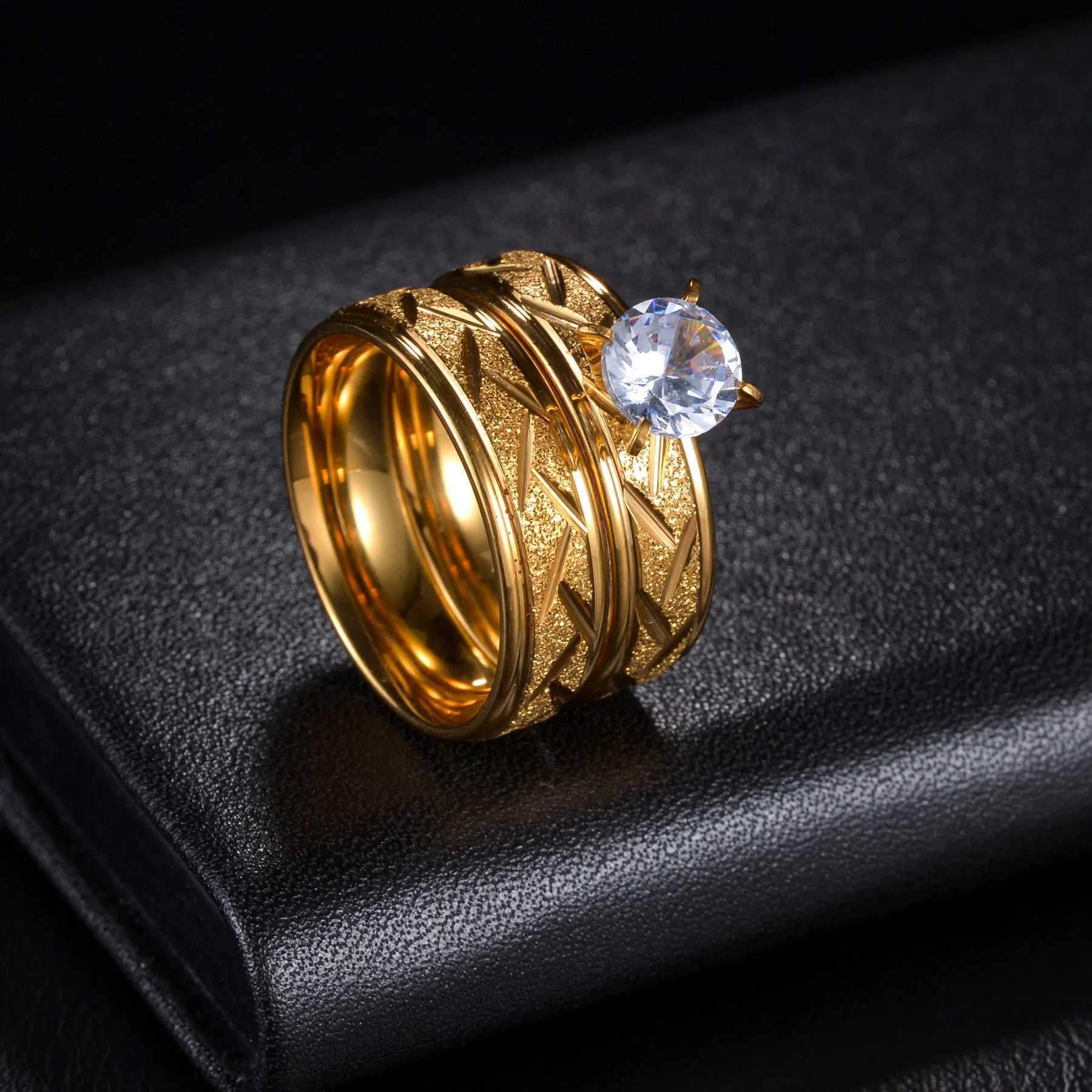 MeMolissa 2 luxury gold stainless steel cubic zirconia rings wedding rings mens couple jewelry gifts W240925