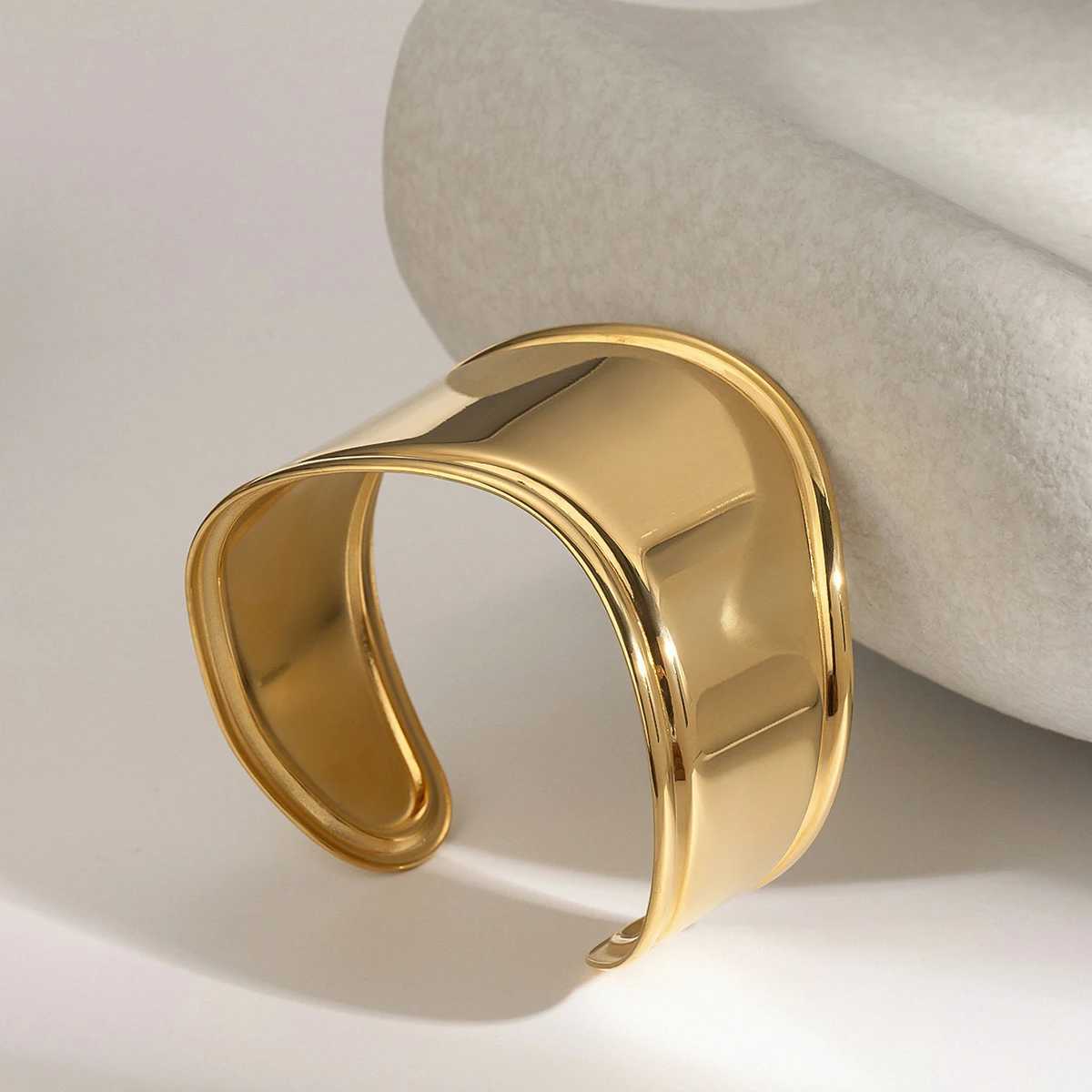 Youthway Minimalist Irregular Exaggerated Glossy Open Bracelet Gold Plated Stainless Steel Waterproof Stylish Bangle JewelryX240925