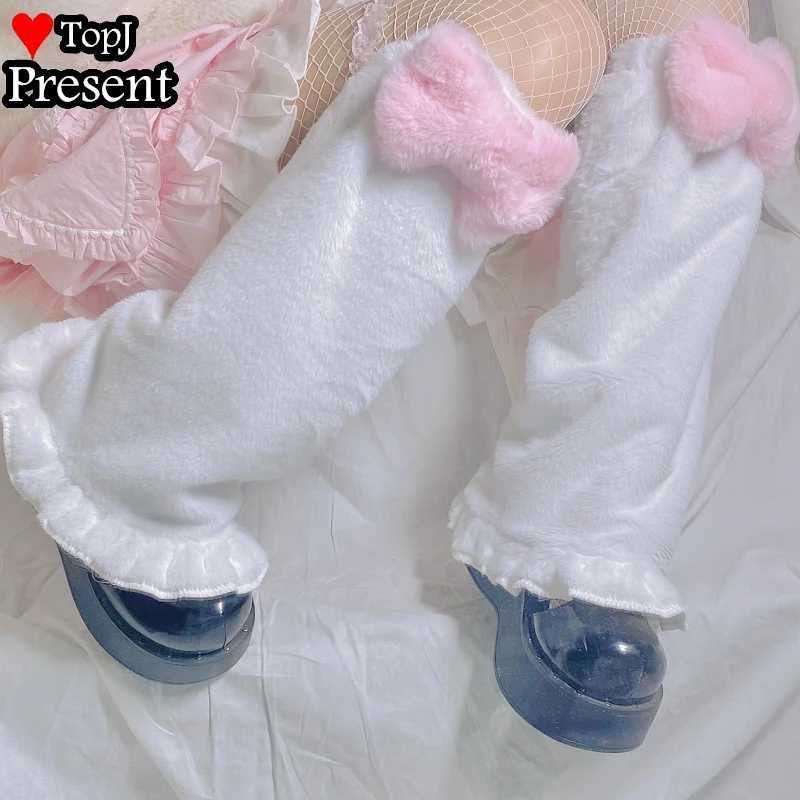Other Fashion Accessories Japanese Harajuku Style Girls Sweet Pink Bow Leg Warmer Socks Lolita Cute Winter Velvet Foot Warmer Socks Leg warmers Y24092