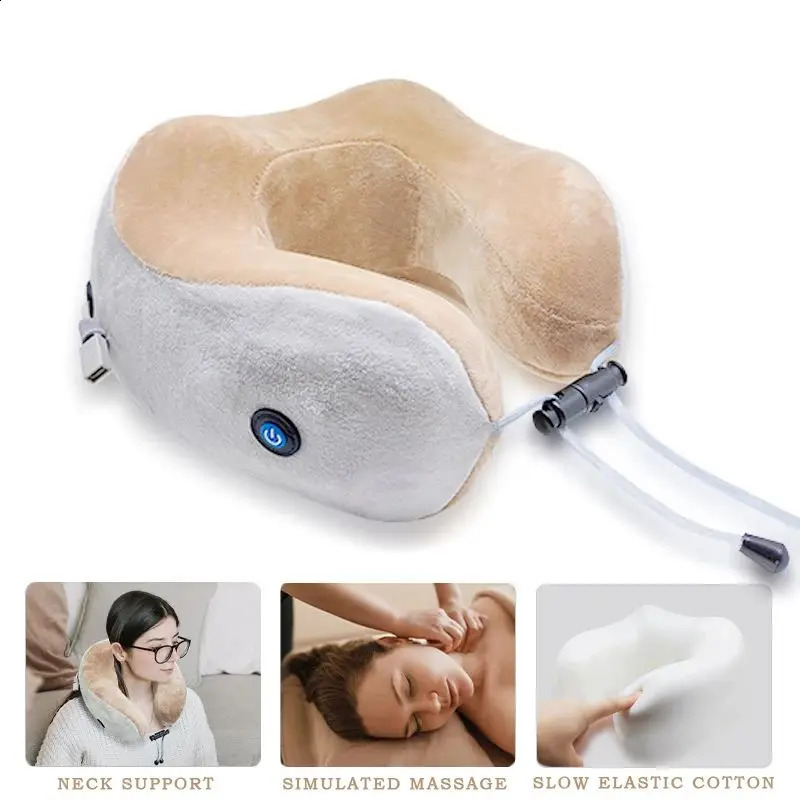 Electric Vibration Neck Massage Pillow Ushaped Suitable for Travel and Driving Rechargeable Support Frame 240919