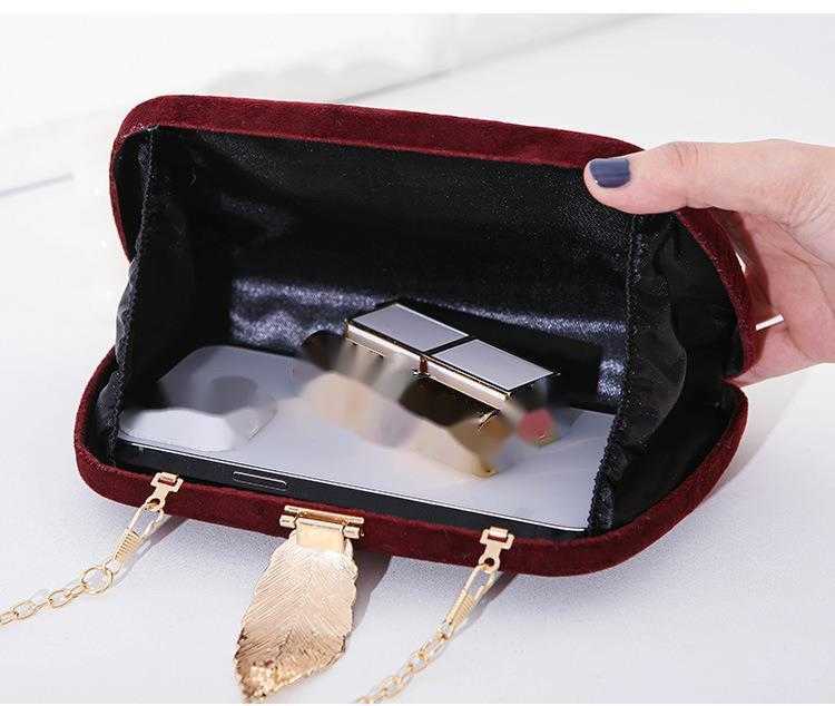 Clutch Bag New Fashionable Evening Designer Bag Velvet Metal Leaf Dress Paired With Banquet Handbag Small Square Bag For Women 240920