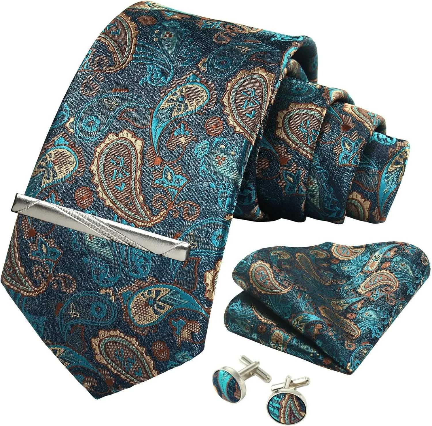 100% silk brand tie handle cufflink set mens necklace holiday gift box blue gold set accessories suitable for workplace holidays Y240925