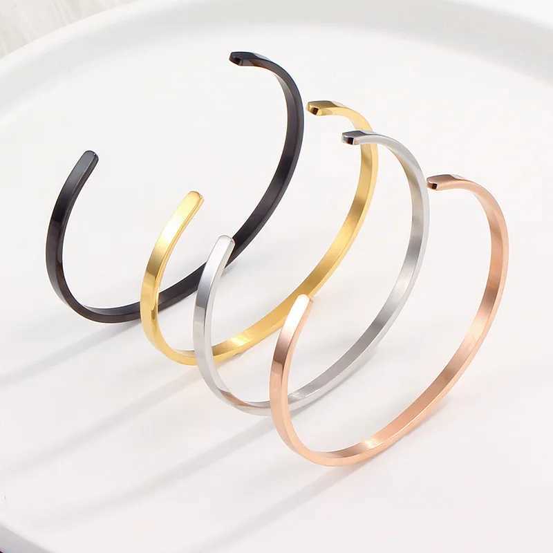 Unisex Simple Stainless Steel Opening Bangle Bracelet For Lovers Can Be DIY AlphanumericX240925