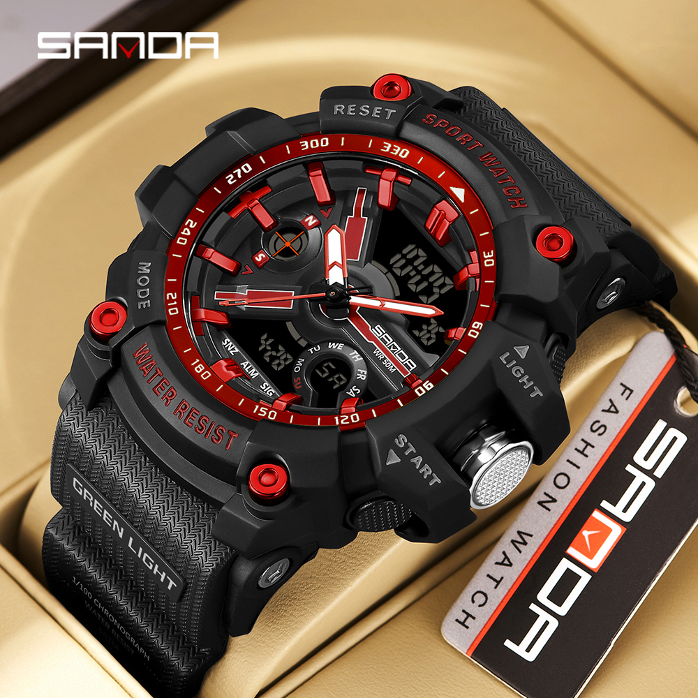 SANDA 3179 Digital Men's Military Watch 50M Waterproof Watch Dual Display Quartz Sports Watch Men's Night Light Relogio Masculino 07