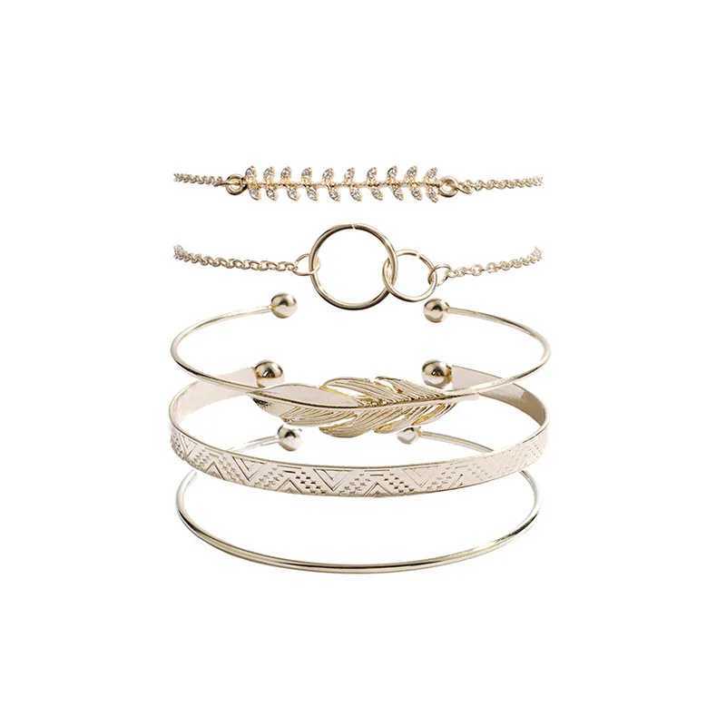 Modyle Bohemian Gold Color Leaf Open Bracelet Set for Women New Fashion Punk Vintage Bracelets Bangles Jewelry Christmas GiftX240925