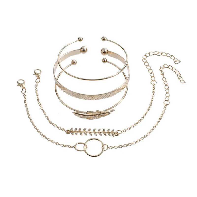 Modyle Bohemian Gold Color Leaf Open Bracelet Set for Women New Fashion Punk Vintage Bracelets Bangles Jewelry Christmas GiftX240925