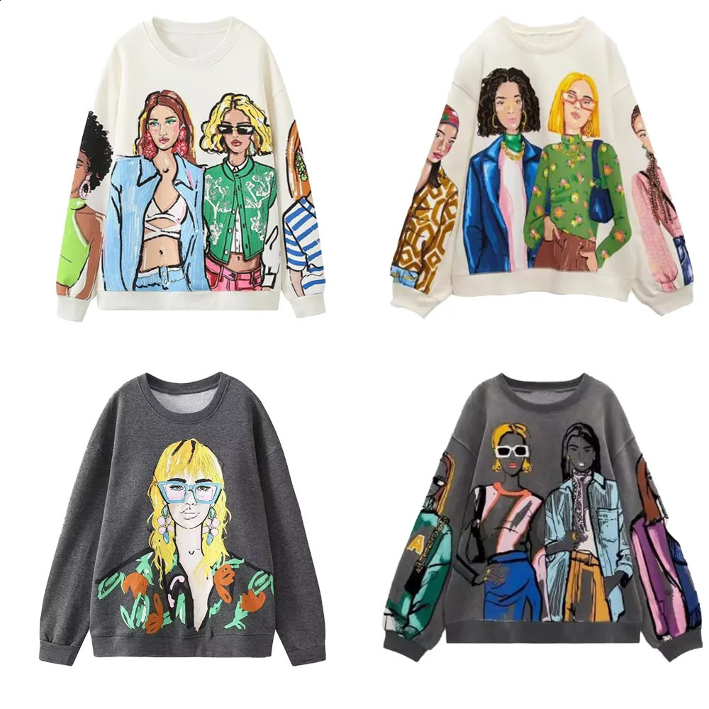 UNIZERA Autumn/Winter Womens Casual Loose Edition Round Neck Long Sleeve Printed Sweater 240925
