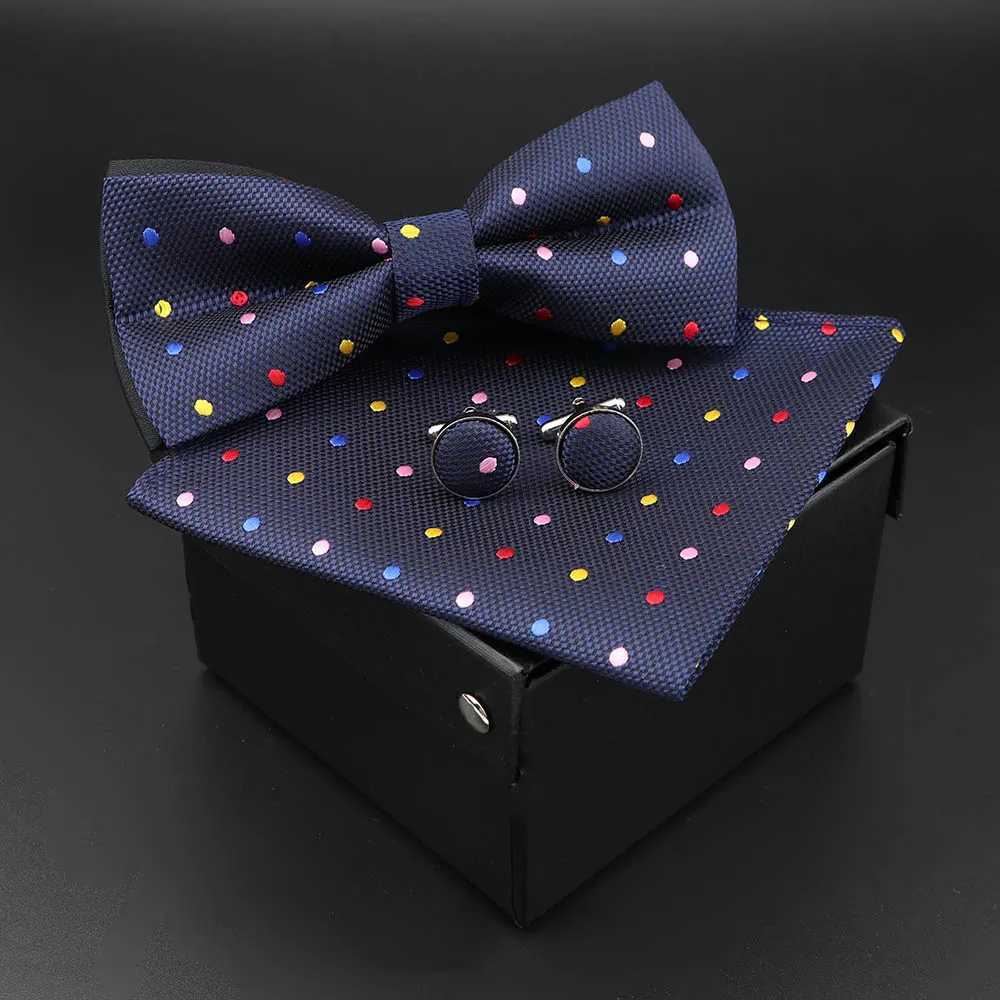 Solid polka dot bow handle cufflinks set for mens fashion parties weddings bows without boxes innovative neckties gifts Y240925