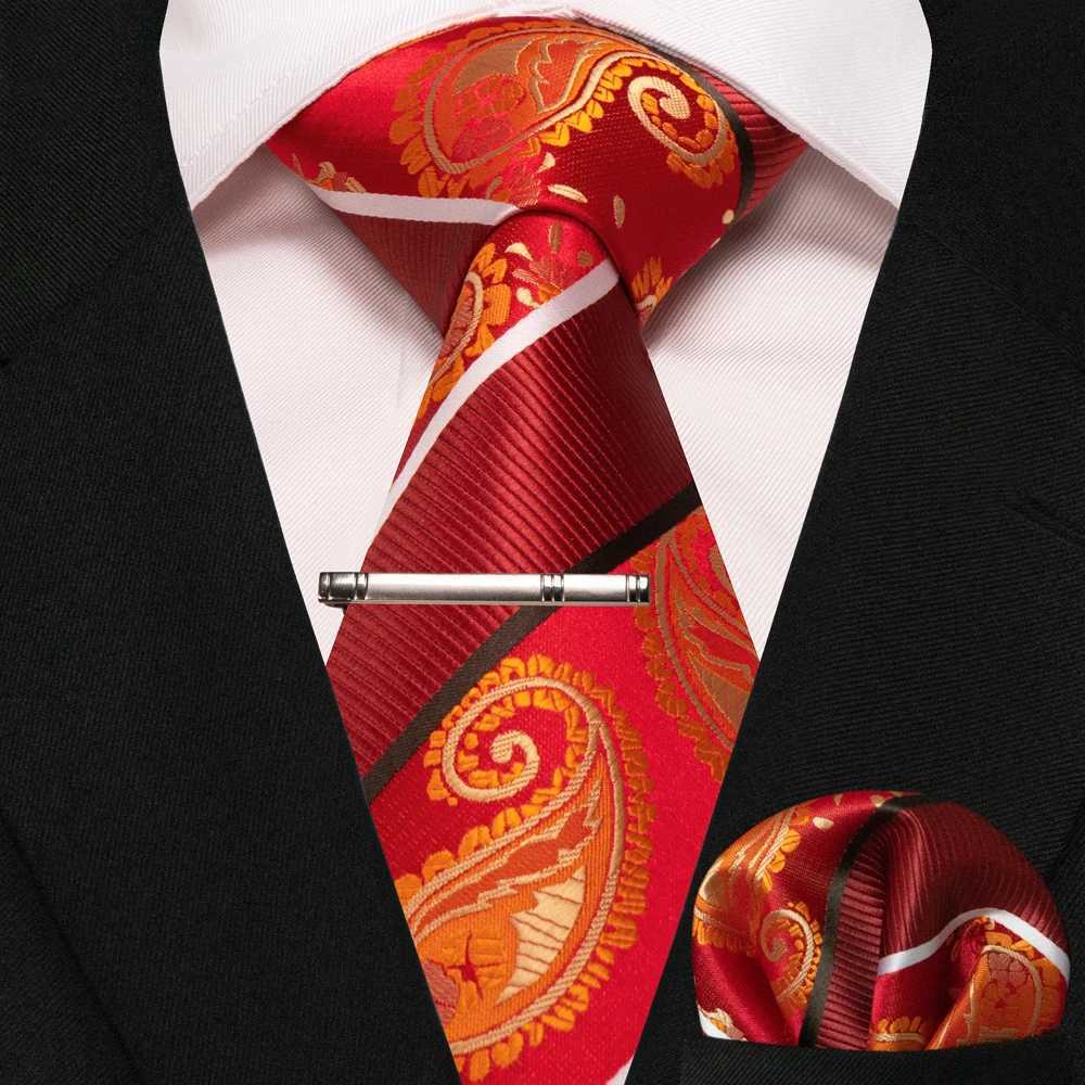 JEMYGINS Mens Tie Pocket Square Classic Party Wedding Fashion Stripe Paisley Silk Weaving Business Mens Tie Neck Handle Y240925
