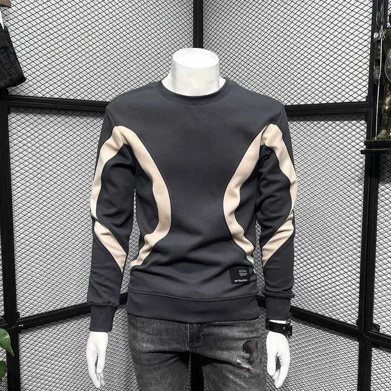 Men Trendy Contrast Color Patchwork Simple Casual All Match Sweatshirt Y2K Autumn Male Round Neck Long Sleeve Slim Pullover TopsX240925