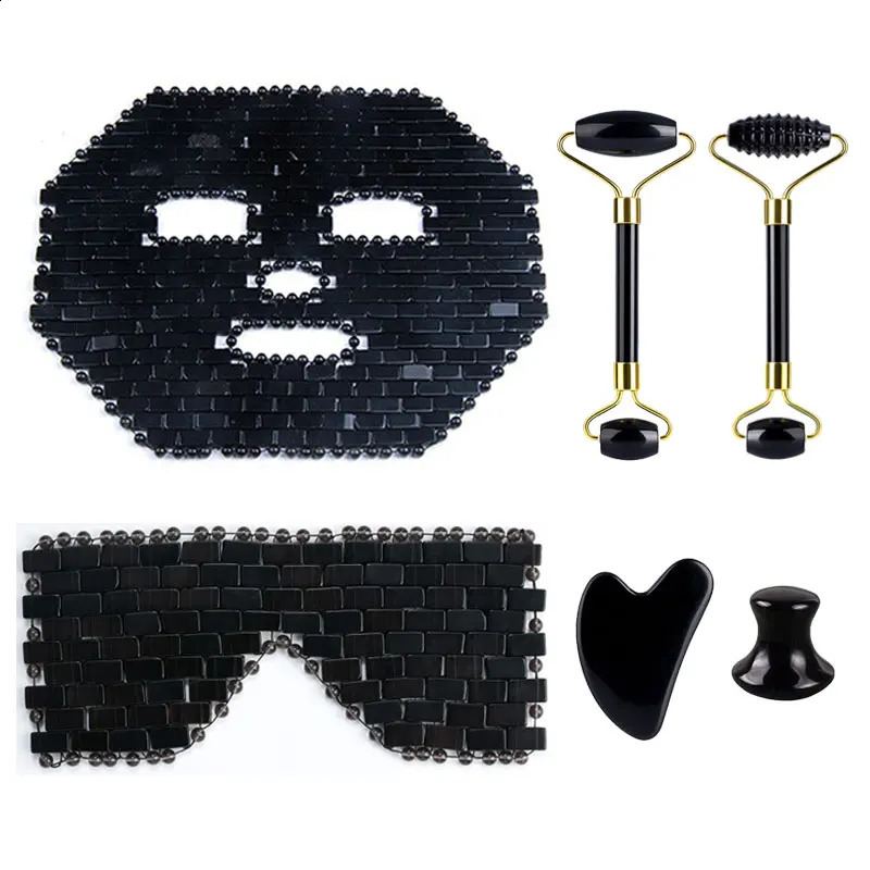 Natural obsidian jade eye mask food scraper massage roller jade lifting skin care melon sand beauty tool 240920