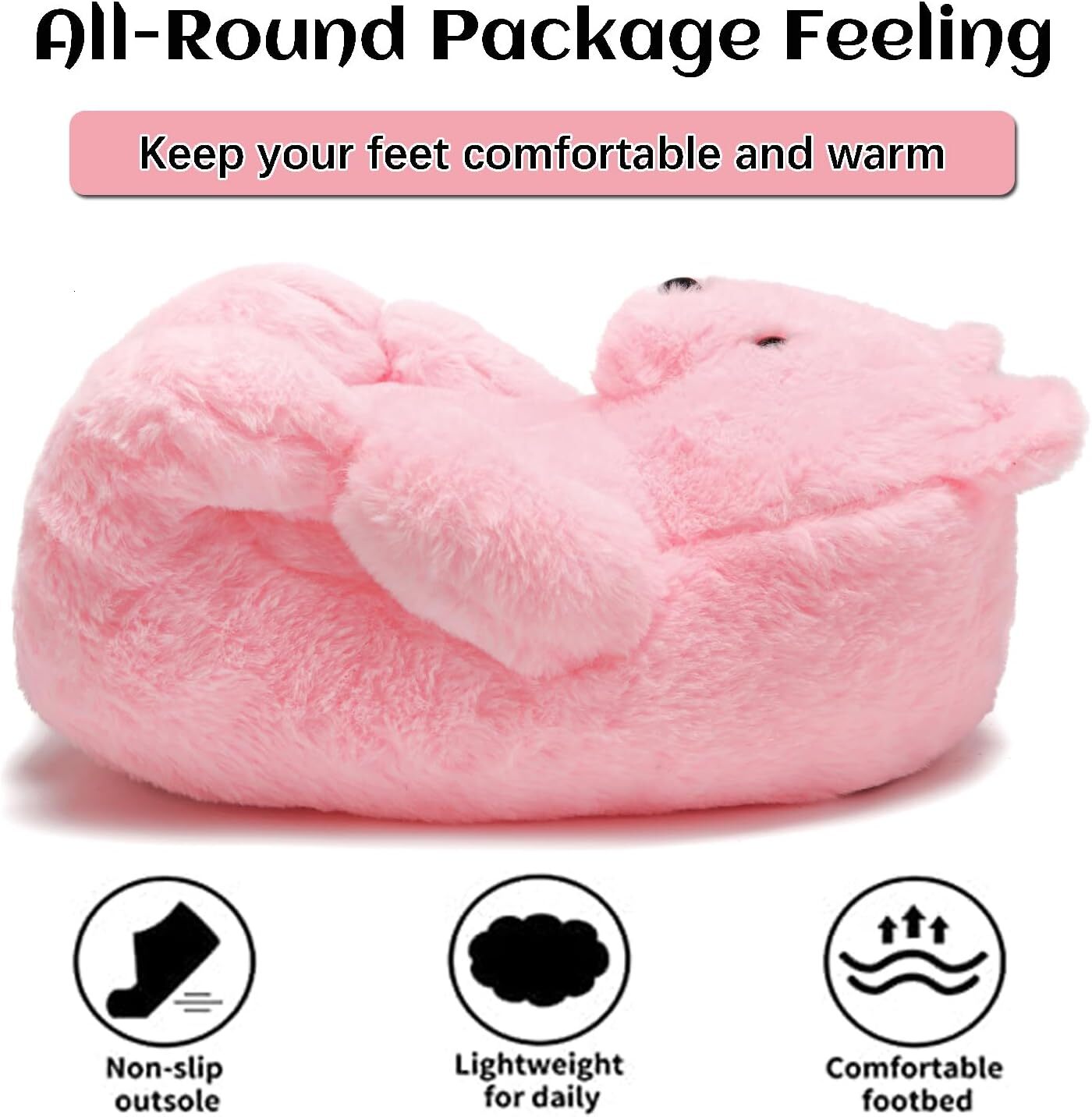 Teddy Bear Slippers Cute Plush Stuffed Animal Slippers Pig Slides Funny Fluffy House Bedroom Sandals for Women Teen Girl Trendy Stuff Christmas Hallow