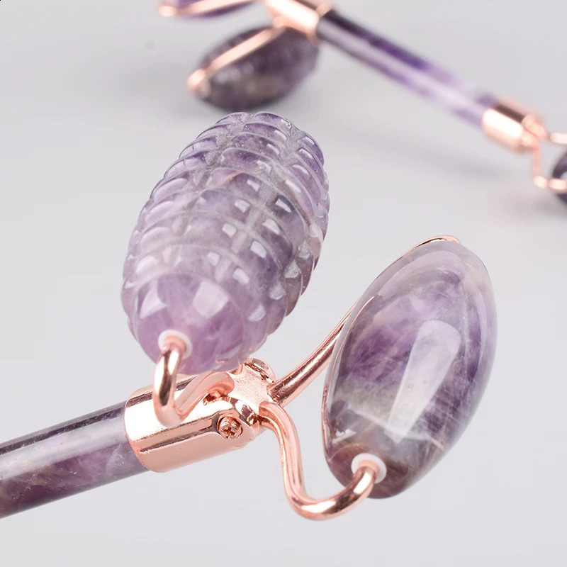 Sawtooth Double Large Drum Massage Tool Natural Amethyst Body Eye and Neck Treatment Stone Health Beauty Massage 240920