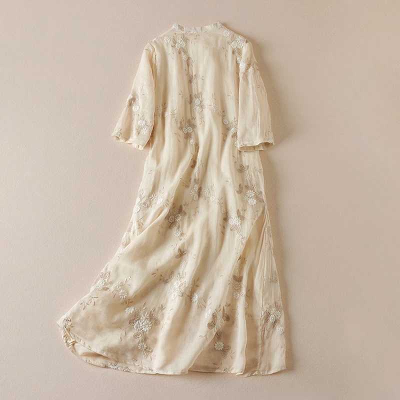 Embroidery Chinese Style Womens Dresses New Cotton Linen FASHION Short Sleeve Summer Women Vintage Loose Clothing Korean M240924