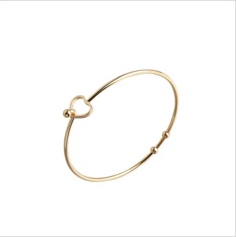 Fashion 2mm Thick Stainless Steel Heart Shped Beads Bangle Bracelet Cuff Bracelet Expandable Can Open Bangle One PieceX240925