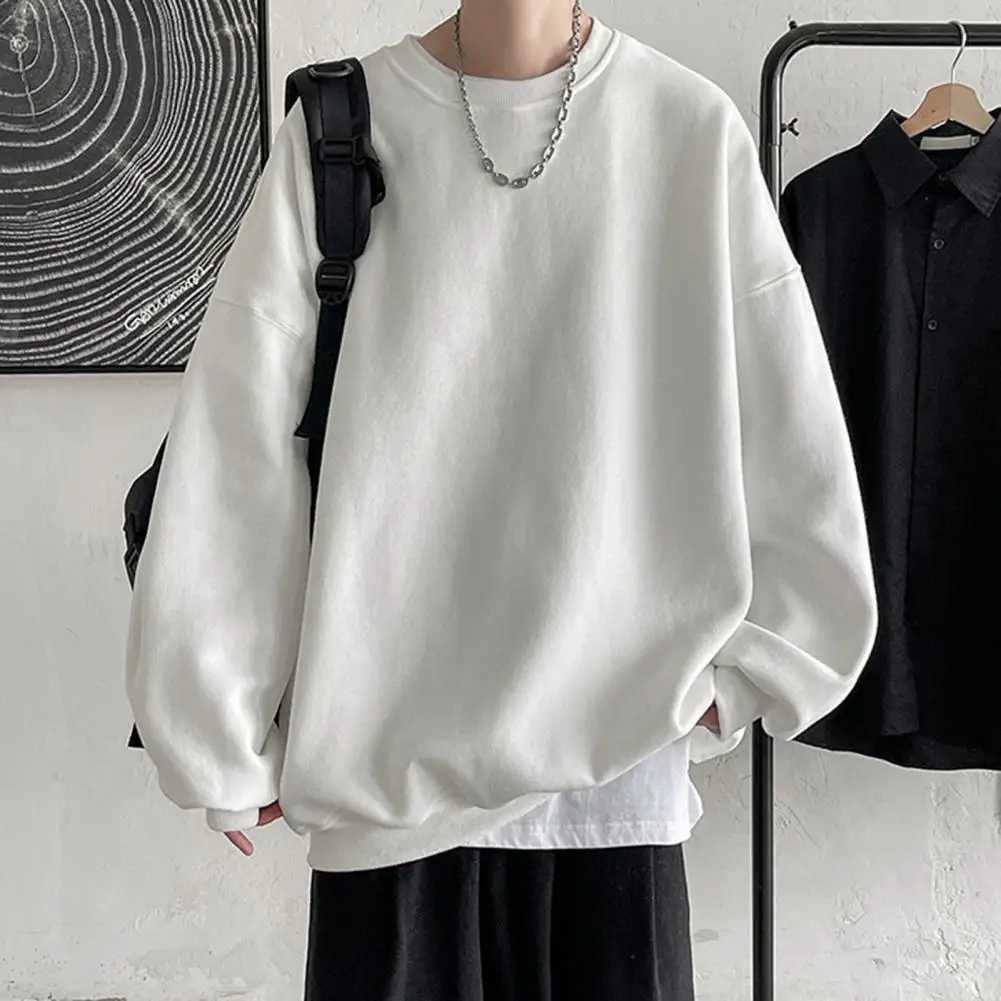 Men Fall Winter Sweatshirt Loose Solid Color Round Neck Long Sleeve Thick Warm Soft Unisex Casual Simple Style Couple TopX240925