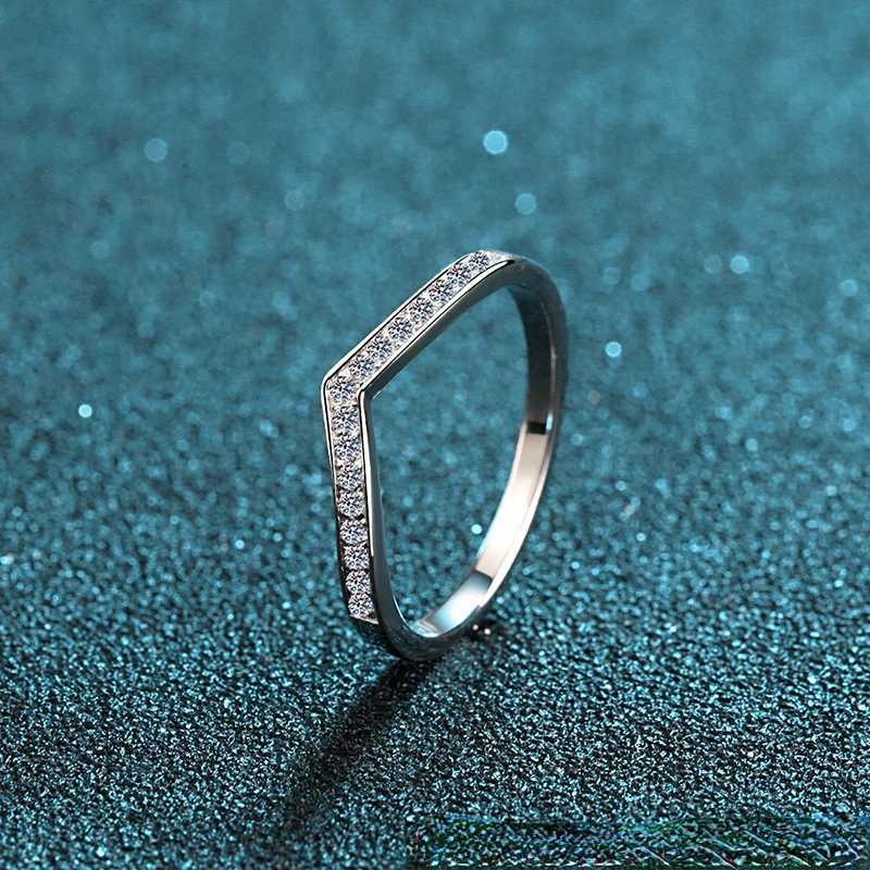 Moissanite ring S925 pure silver womens V-shaped wedding band engagement exquisite jewelry W240925