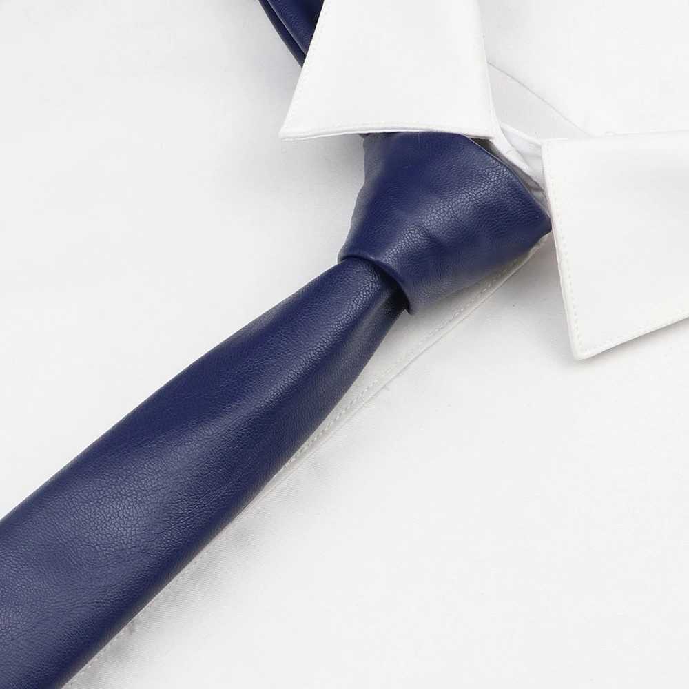 Mens new PU leather tie in casual colors of red black blue PU collar wedding set business shirt accessories Y240925