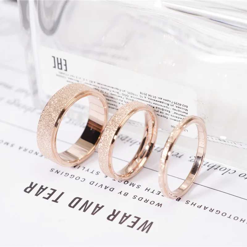 KNOCK high-quality fashionable simple frosted stainless steel womens ring 2mm wide rose gold finger jewelry gift for girls W240925