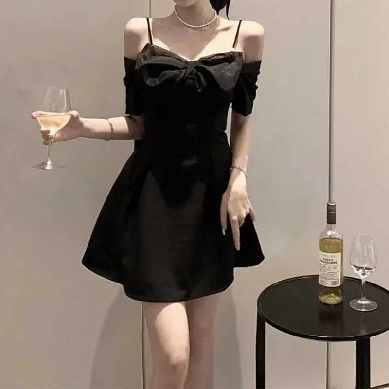 Summer Womens Clothing Pullover Solid Color Camisole Bow Embroidered Flares Office Lady Elegant A-Line Knee Dresses Skirts M240924