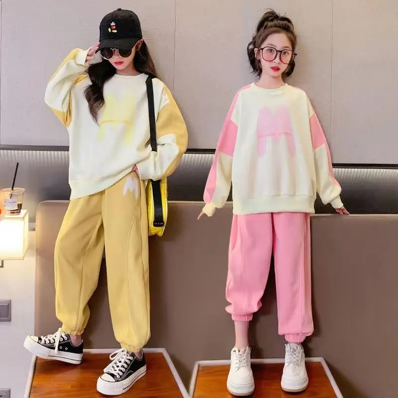 Girls spring sportswear childrens casual Korean style two-piece set 6 8 10 12 14 year old teenage girls clothing 240924
