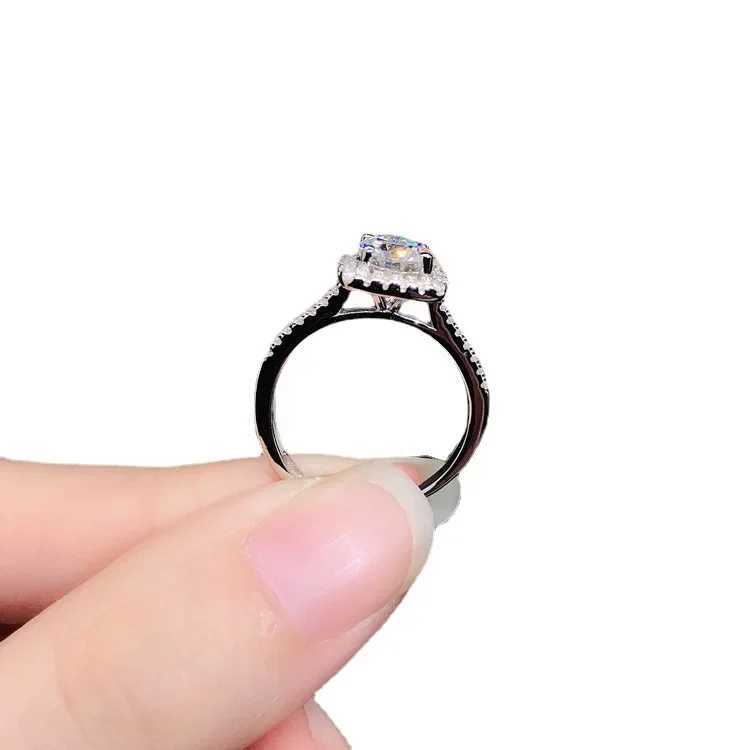 Solid 14K white gold AU585 square set diamond ring open adjustable moissanite diamond ring wedding ring W240925