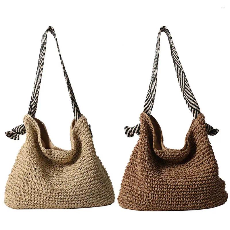Drawstring Women Vintage Hobo Bag With Wide Geometric Strap Crochet Beach Handbag Large Capacity Weaving Travel Ladies Summer Daily 00a1 4