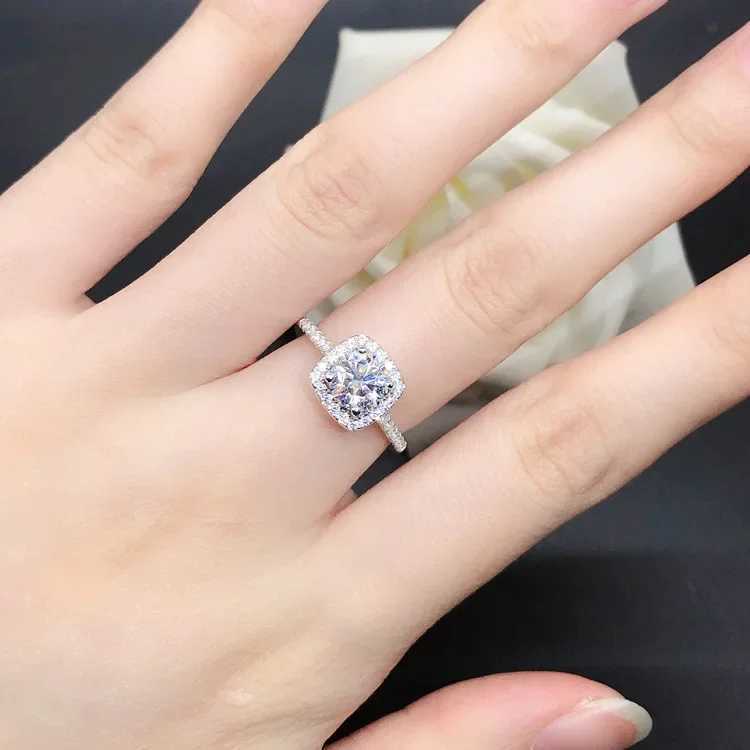 Solid 14K white gold AU585 square set diamond ring open adjustable moissanite diamond ring wedding ring W240925