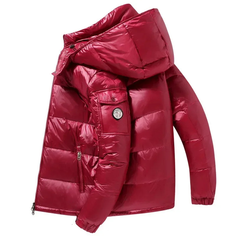 Men's Jackets Mens Puffer Jacket Water-Resistant Hooded Down Winter Coat with Glossy Finish H250112